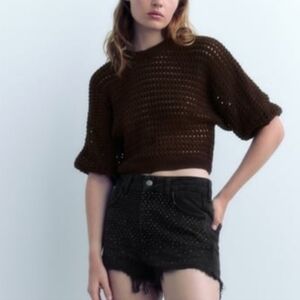 Zara Black With Embellishments Cut Off Shorts 2 NWT